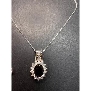 NEW elite Shungite and zircon pendant and chain in vermeil over sterling silver